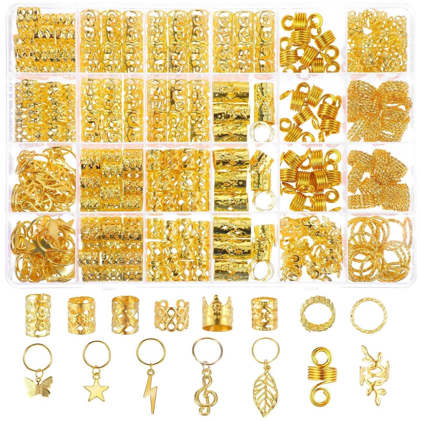 275 Pcs Gold Hair Jewelry for Braids, Loc Jewelry for Hair Dreadlock, Metal Gold Braids Rings Cuffs Clips Hair Braids Jewelry Accessories Hair Charms for Braid for Dreadlock Accessories