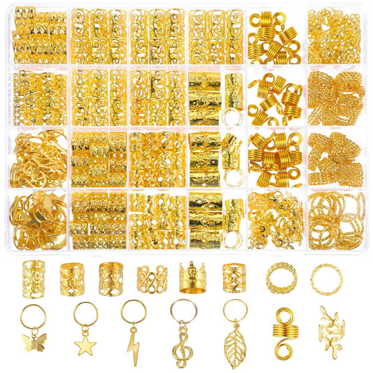 275 Pcs Gold Hair Jewelry for Braids, Loc Jewelry for Hair Dreadlock, Metal Gold Braids Rings Cuffs Clips Hair Braids Jewelry Accessories Hair Charms for Braid for Dreadlock Accessories