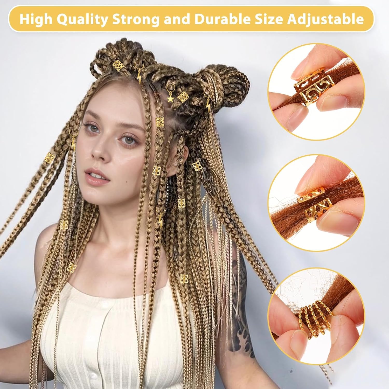 275 Pcs Gold Hair Jewelry for Braids, Loc Jewelry for Hair Dreadlock, Metal Gold Braids Rings Cuffs Clips Hair Braids Jewelry Accessories Hair Charms for Braid for Dreadlock Accessories