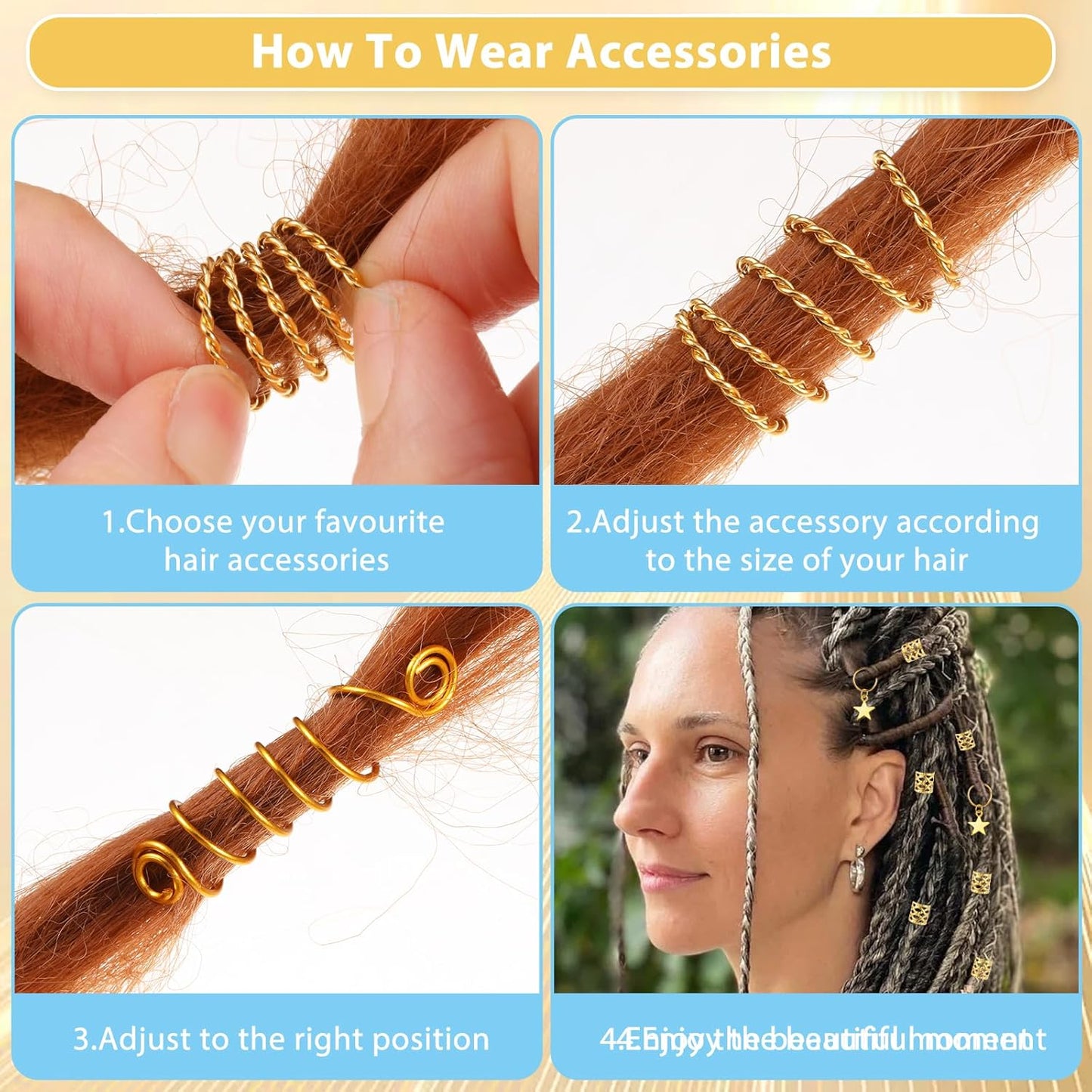 275 Pcs Gold Hair Jewelry for Braids, Loc Jewelry for Hair Dreadlock, Metal Gold Braids Rings Cuffs Clips Hair Braids Jewelry Accessories Hair Charms for Braid for Dreadlock Accessories