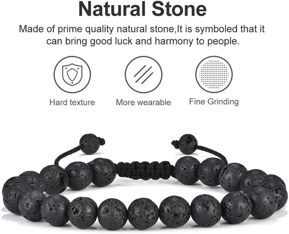 Natural Stone Bracelets for Men - 8Mm Tiger Eye | Matte Agate | Lava Rock Bracelets for Men Teen Boys Gifts Birthday Anniversary Christmas Gifts for Men Teens