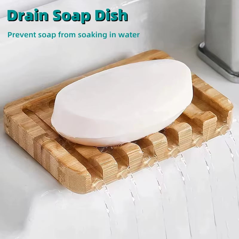 1/2Pcs Wooden Soap Dishes with Water Drain Natural Home Portable Bamboo Soap Sponge Holder Bathroom Accessories Organizer Tray