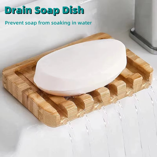 1/2Pcs Wooden Soap Dishes with Water Drain Natural Home Portable Bamboo Soap Sponge Holder Bathroom Accessories Organizer Tray