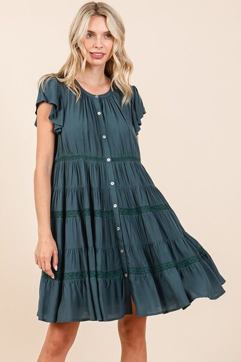 Mittoshop Lace Detail Ruffled Button down Tiered Dress