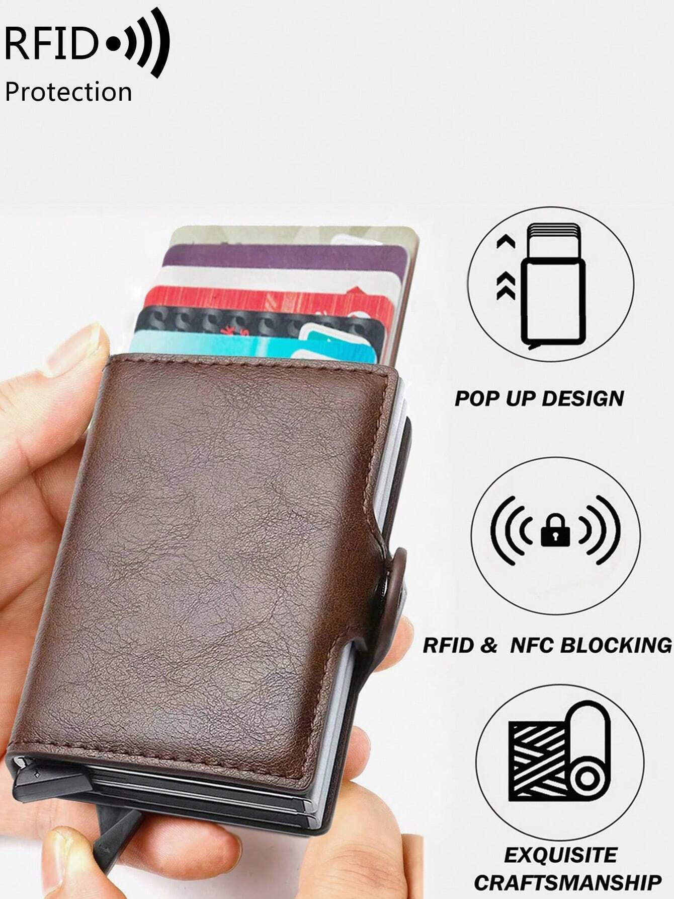 With Blocking Pop up PU Leather Money Clip Wallet Double Card Case Lightweight Portable Card ID Card White-Collar Workers for Male Holiday for Anniversary for Birthday Gift Accessories Gift Casual Robber Card Holder Wallet Business Card Holder Credit Card Holder for Men Mini Wallet Card Wallet Rfid Wallet