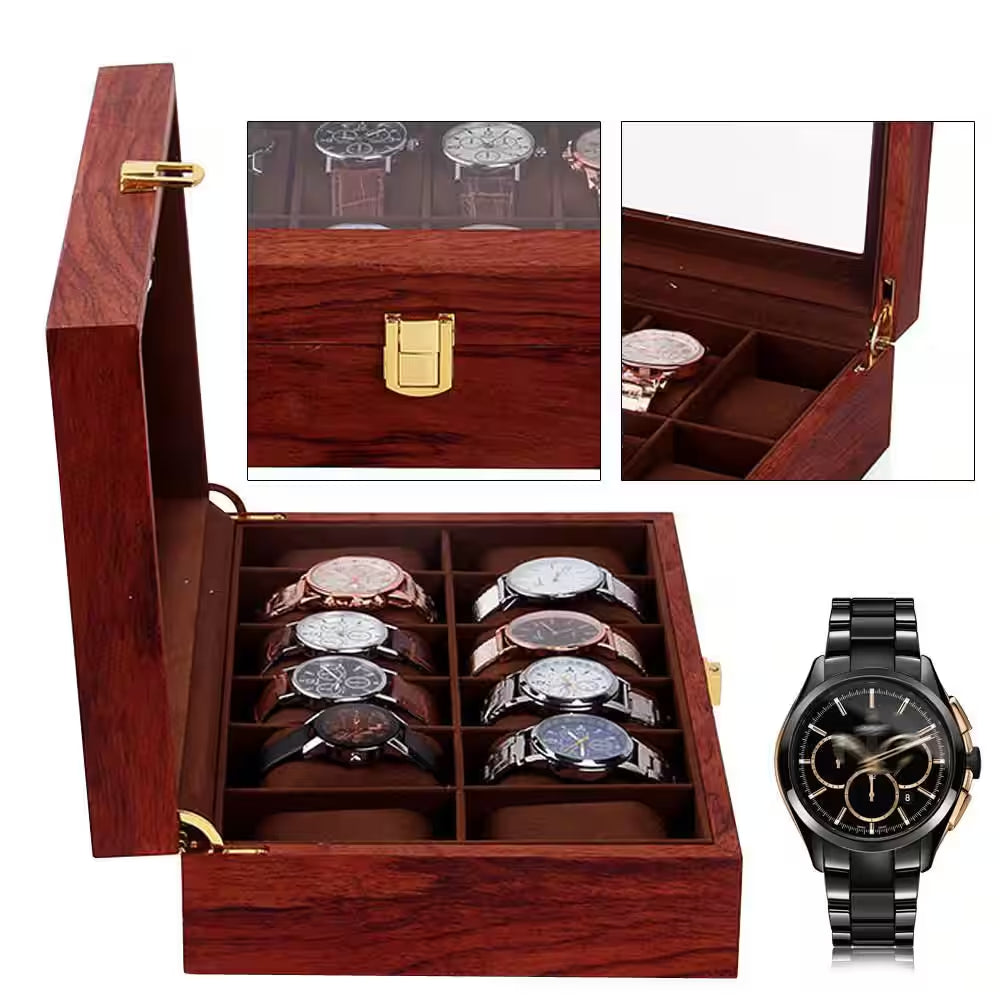 12 Slots Vintage Wooden Watch Box Jewelry Display Storage Case