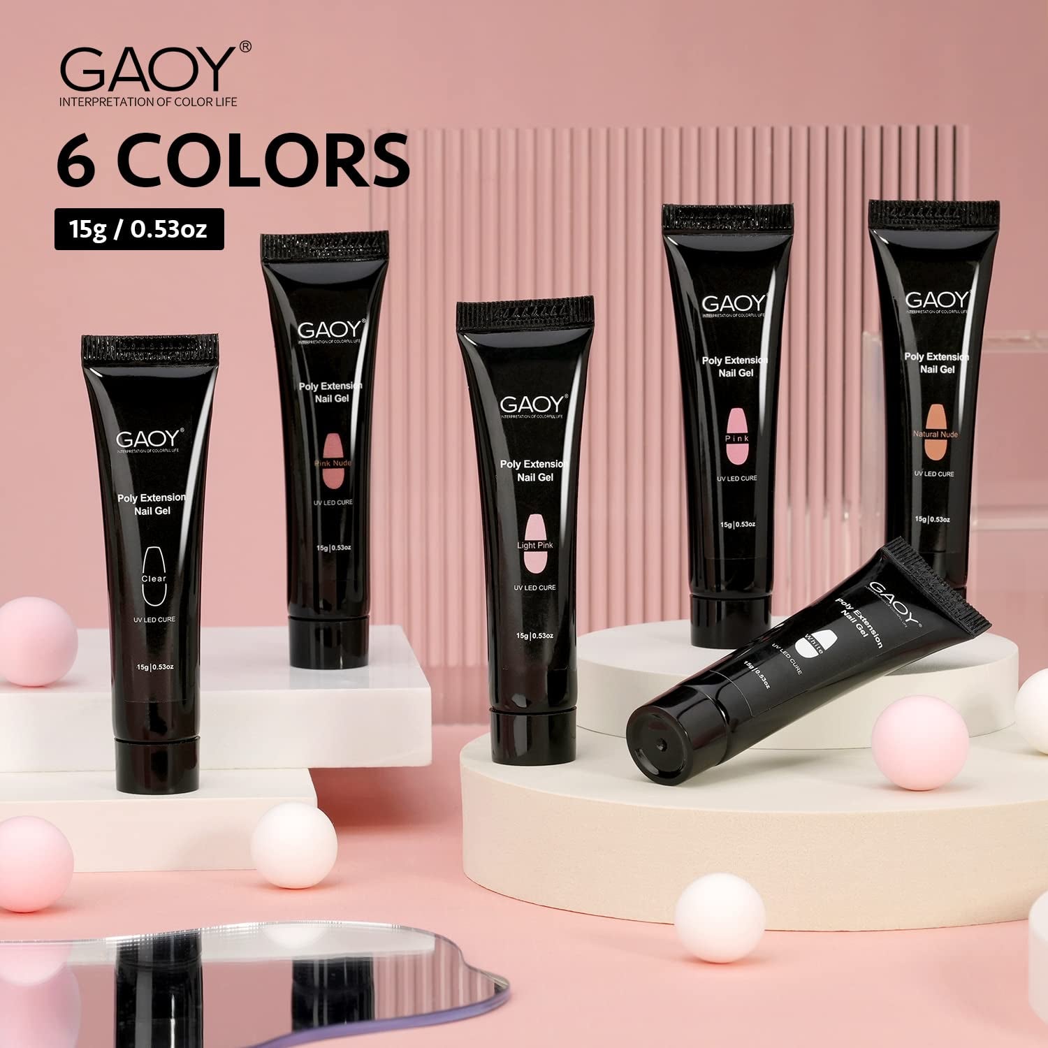 Poly Gel Set, Nail Extension Gel, 6 Colors Nude Pink Builder Gel Nail Enhancement Gel for Beginner & Professional Nail Art Salon DIY