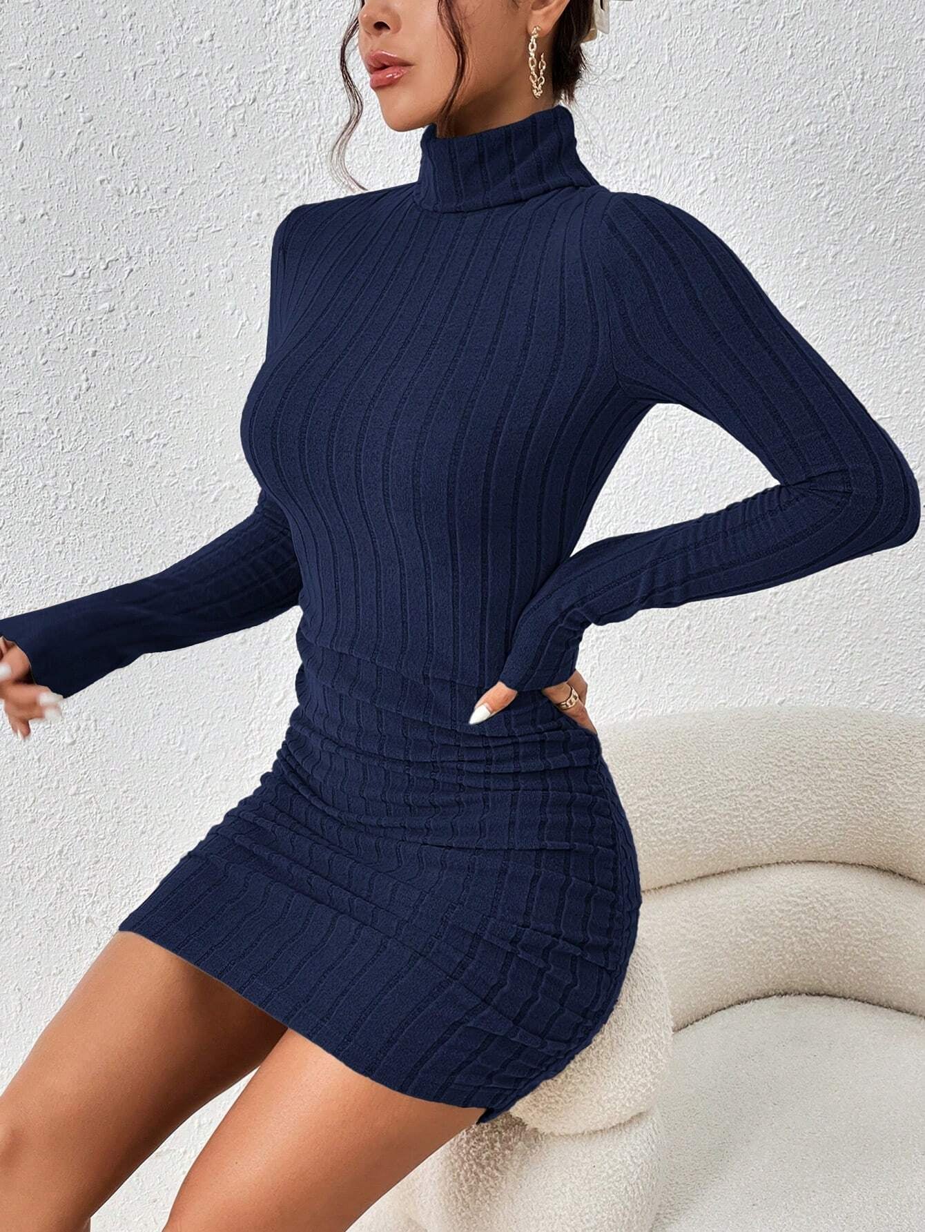 Frenchy Turtleneck Ruched Detail Bodycon Dress