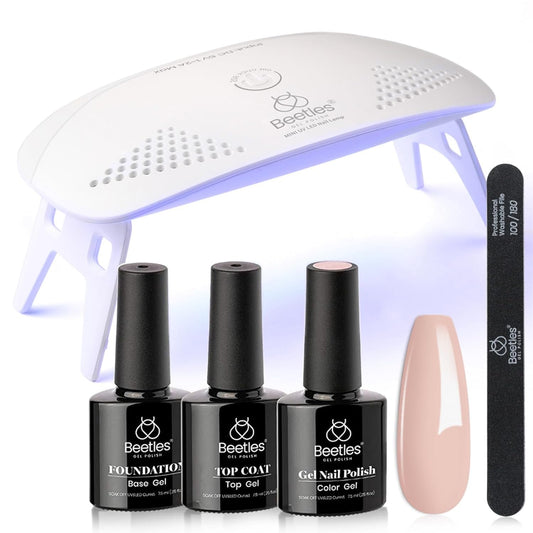 Beetles Nude Gel Nail Polish Kit with UV LED Light and Base Gel Top Coat Starter Kit, Soak off Popular Nude Gel Polish Set with Nail Lamp Nail File for DIY Home Manicure Gift for Women