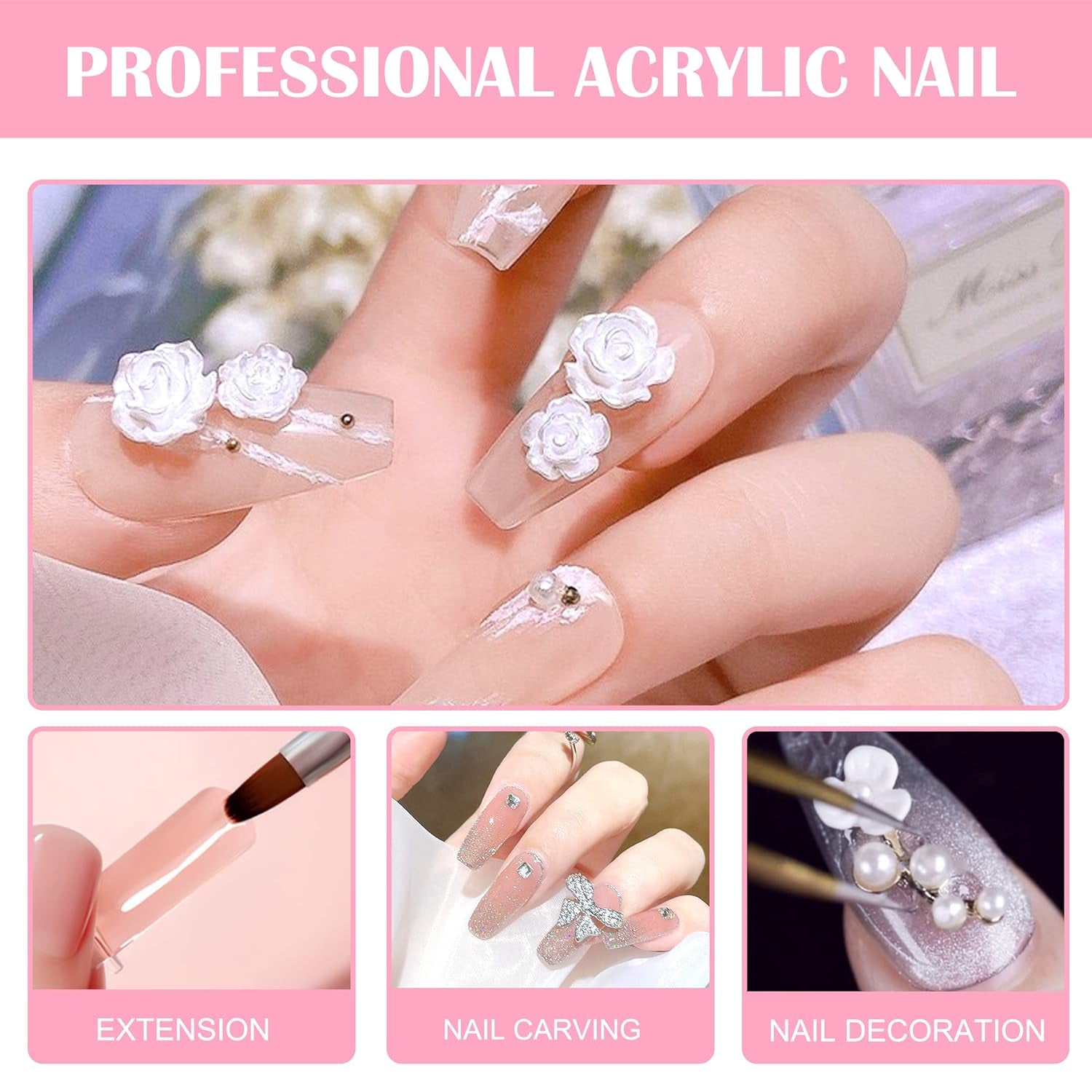 Acrylic Nail Kit with Prep Dehydrator and Primer, Acrylic Nail Powder and Liquid Kit for Acrylic Nails Extension Beginner DIY Nail Kit with Everything