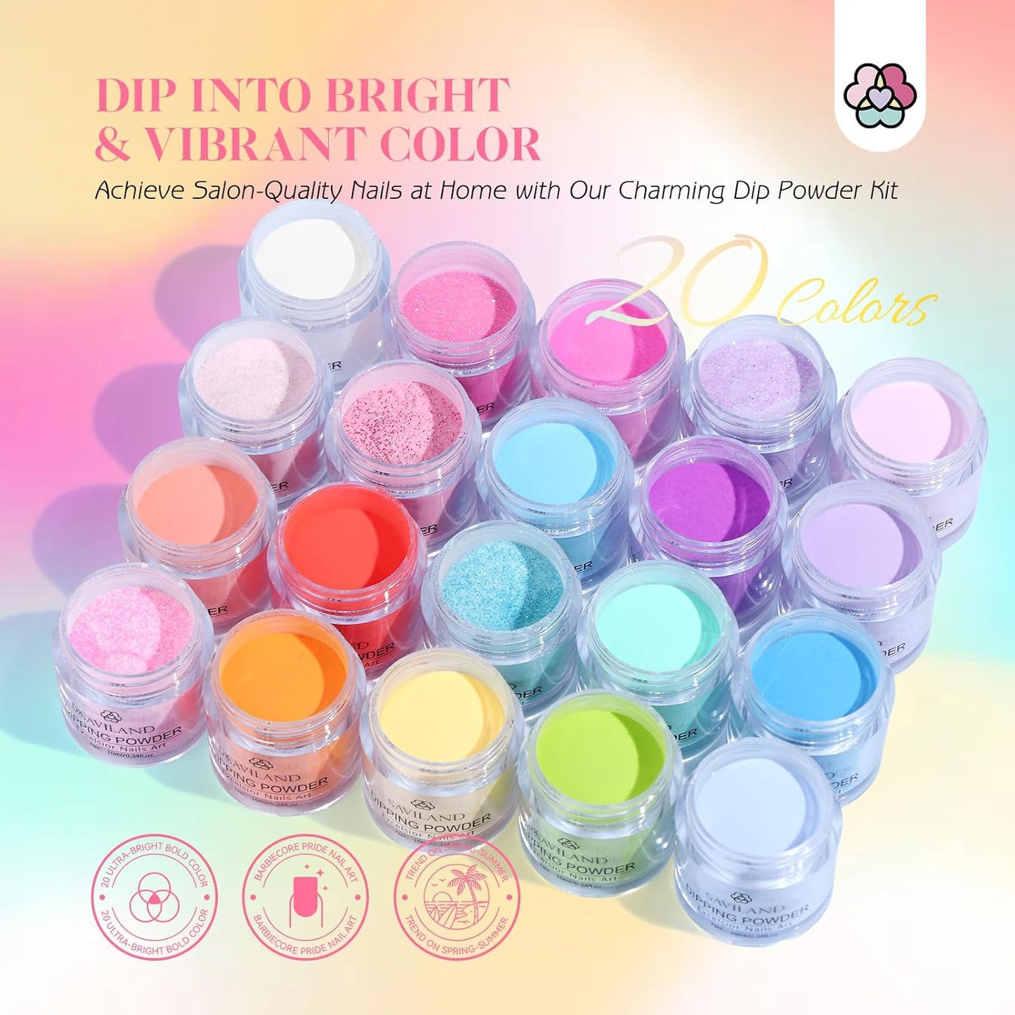 Dip Powder Nail Kit Starter: 29 PCS Rainbow Gel Powder Acrylic Dip Nails Powder Starter Kit Dip Nail Liquid Base Top Coat Activator Brush Saver Nail Beginners Salon Perfect Gift Set