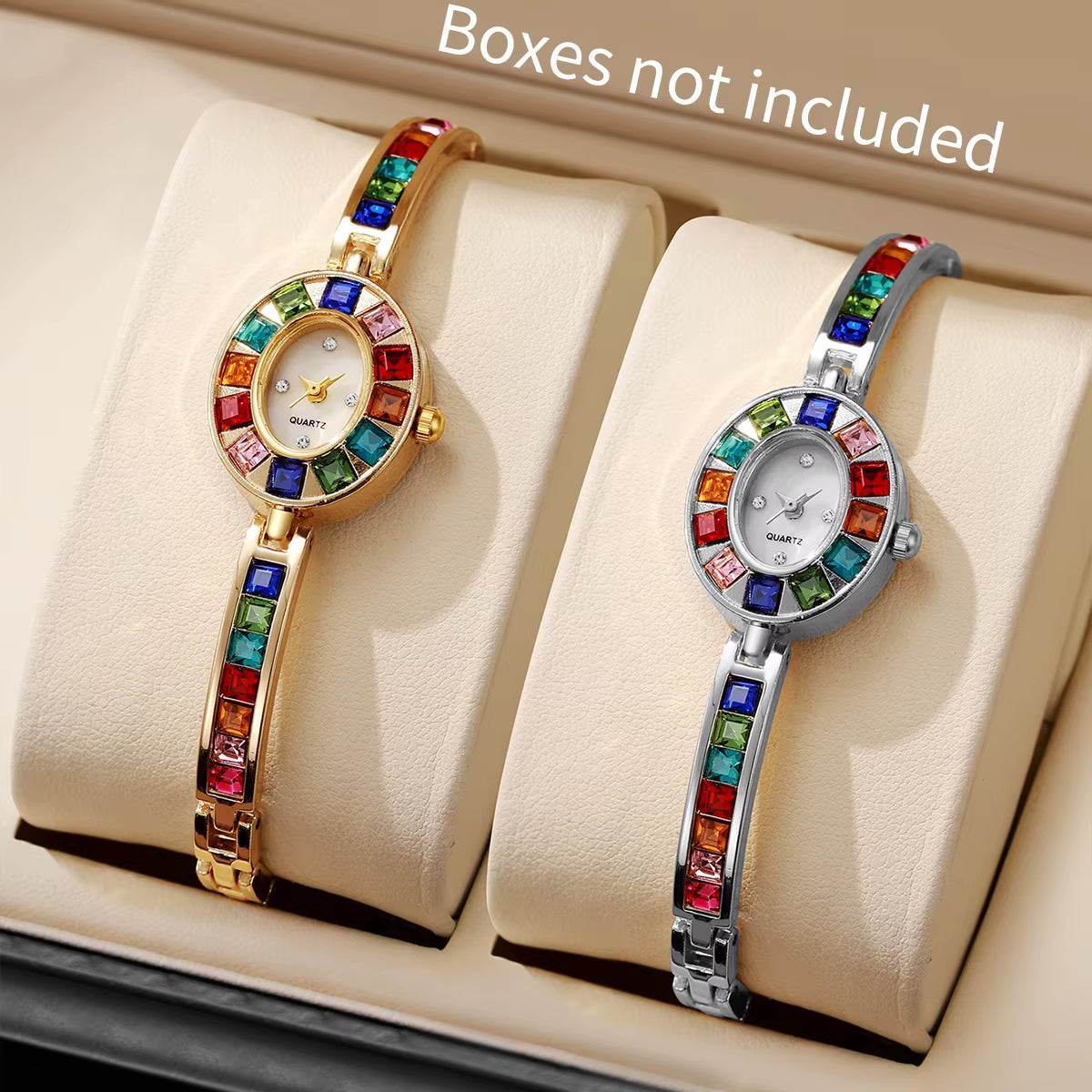 1PC Women'S Retro Style Quartz Watch Elegant Ladies' Style Colorful Diamond Set Dial Compact Watch Women'S Watch Holiday Gift