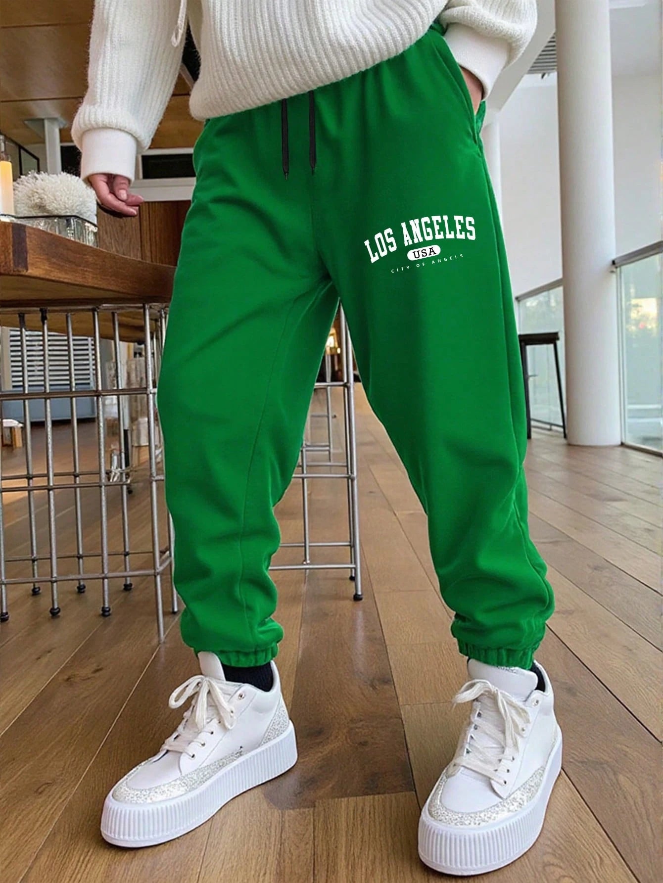 Manfinity Sporsity Men'S Loose Fit Los Angeles Letter Printed Sweatpants with Drawstring Waist, Going Out Long Casual Preppy Sweatpants, for Husband, Boyfriend Gifts