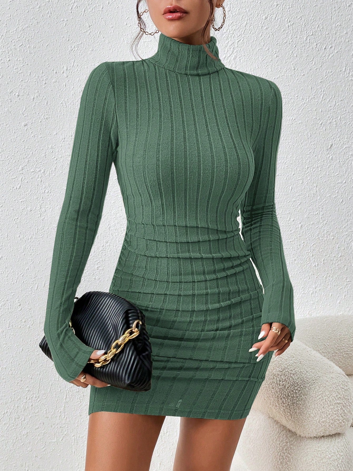 Frenchy Turtleneck Ruched Detail Bodycon Dress