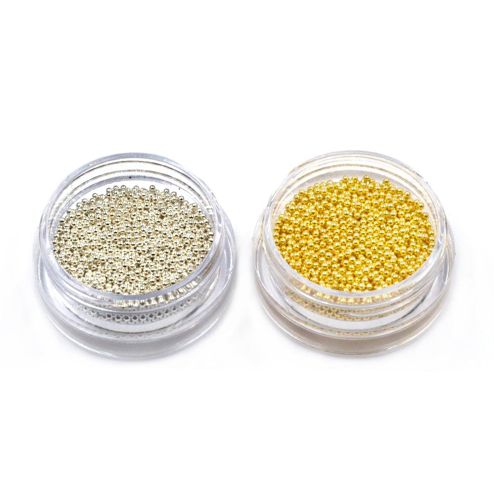 2Pcs Gold Silver Mini Metallic Caviar Nail Beads for 3D Metal Nail Ball Decoration Manicure Tools