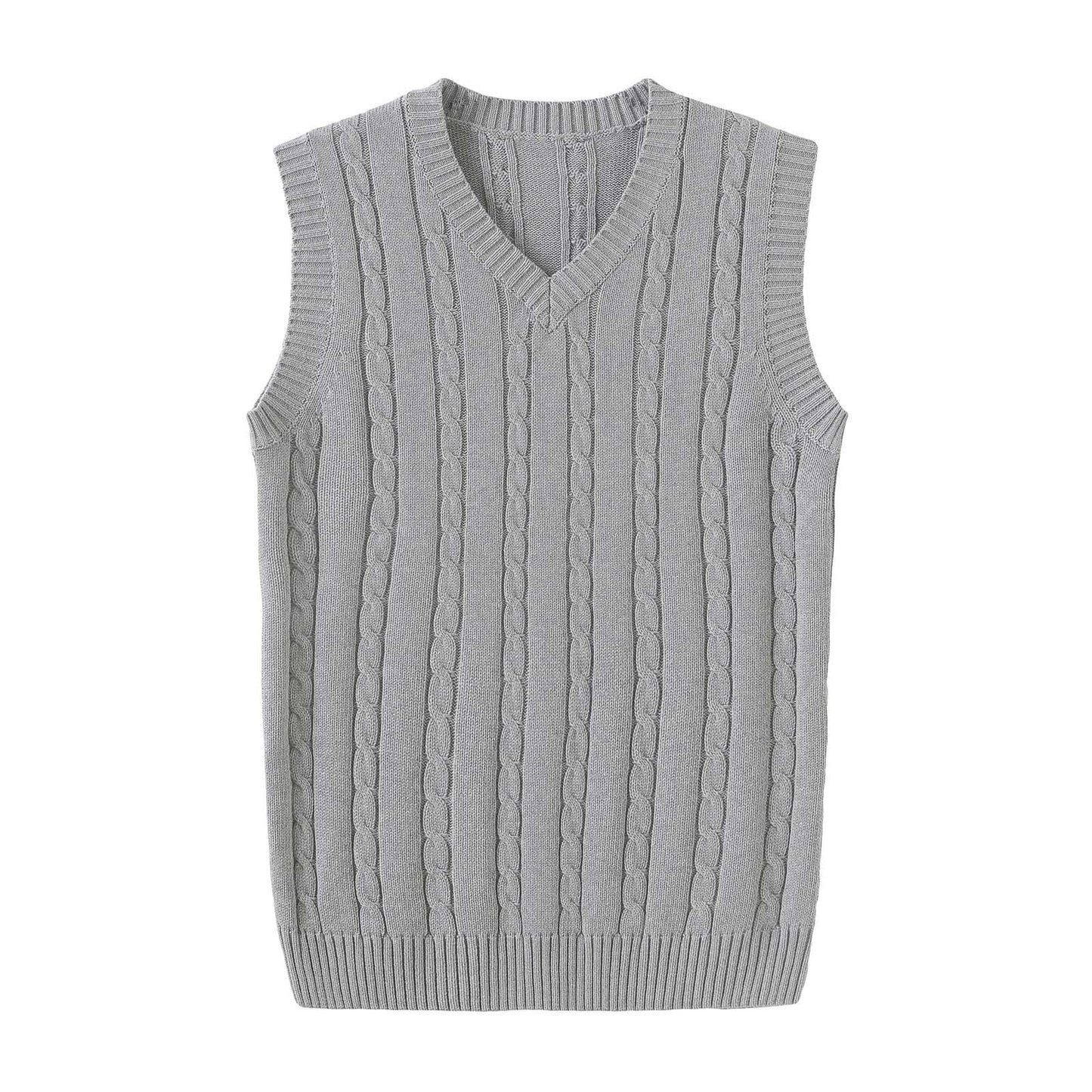 Men'S Cable Knit V Neck Relax Fit Sleeveless Knitwear Pullover Sweater Vest