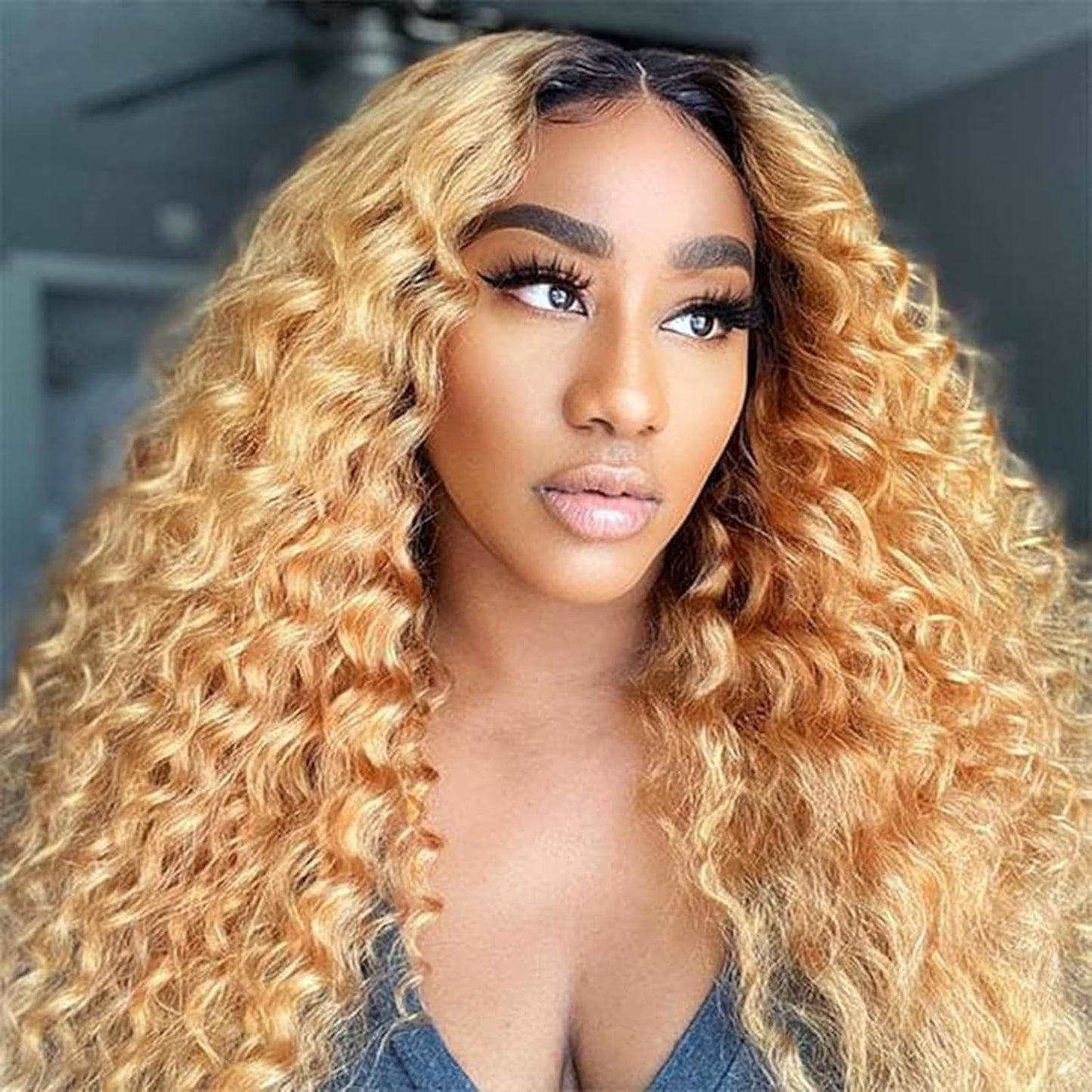 Omber Brown 27 Jerry Curly Lace Front Wigs Human Hair Colored Lace Frontal Wig for Women 4X4 HD Lace Blonde Curly Wig Human Hair Pre Plucked with Baby Hair 200% Density