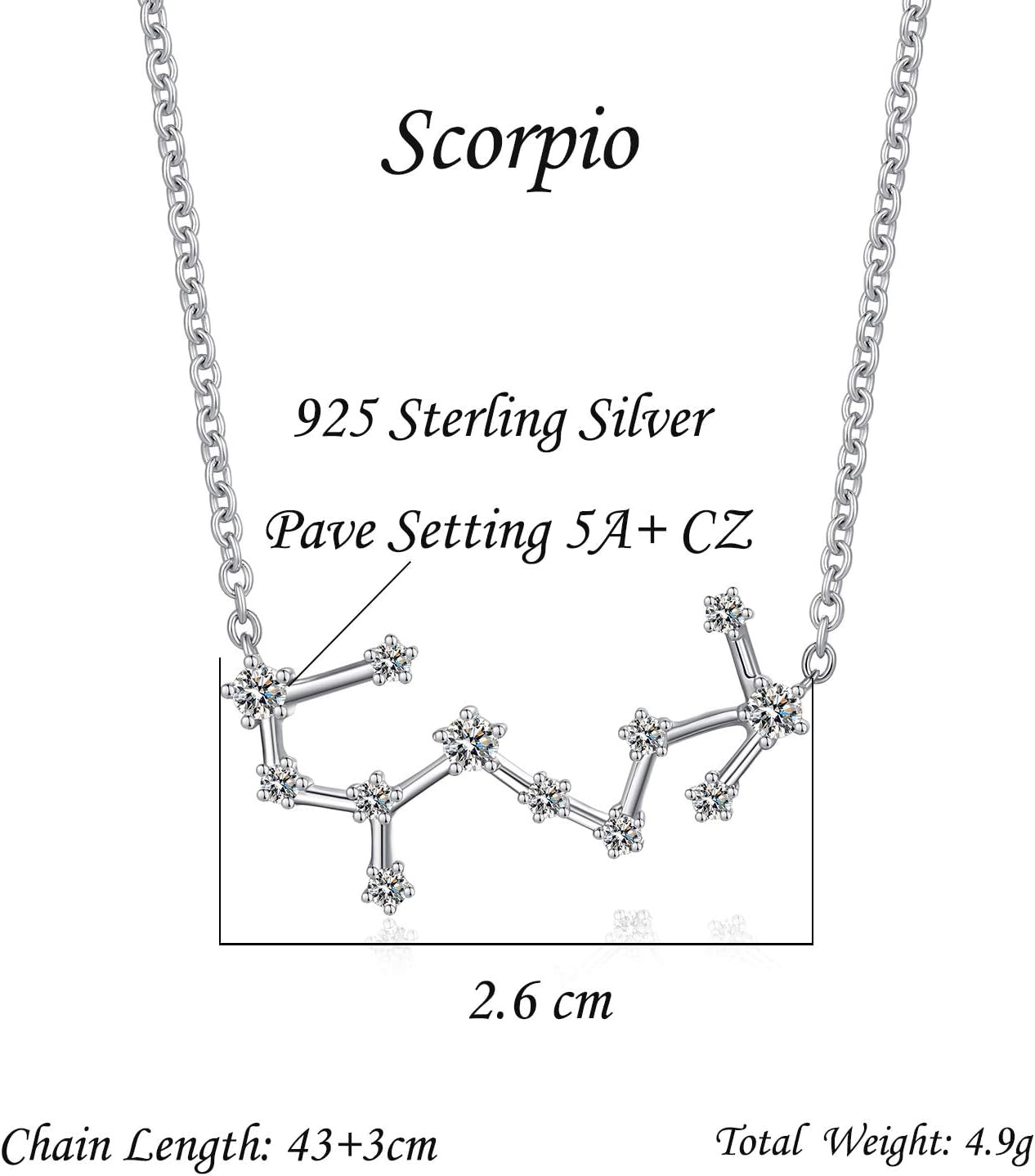 925 Sterling Silver CZ Astrology 12 Constellation Horoscope Sign Astrology Zodiac Star Necklace Birthday Jewelry for Women,18 Inch