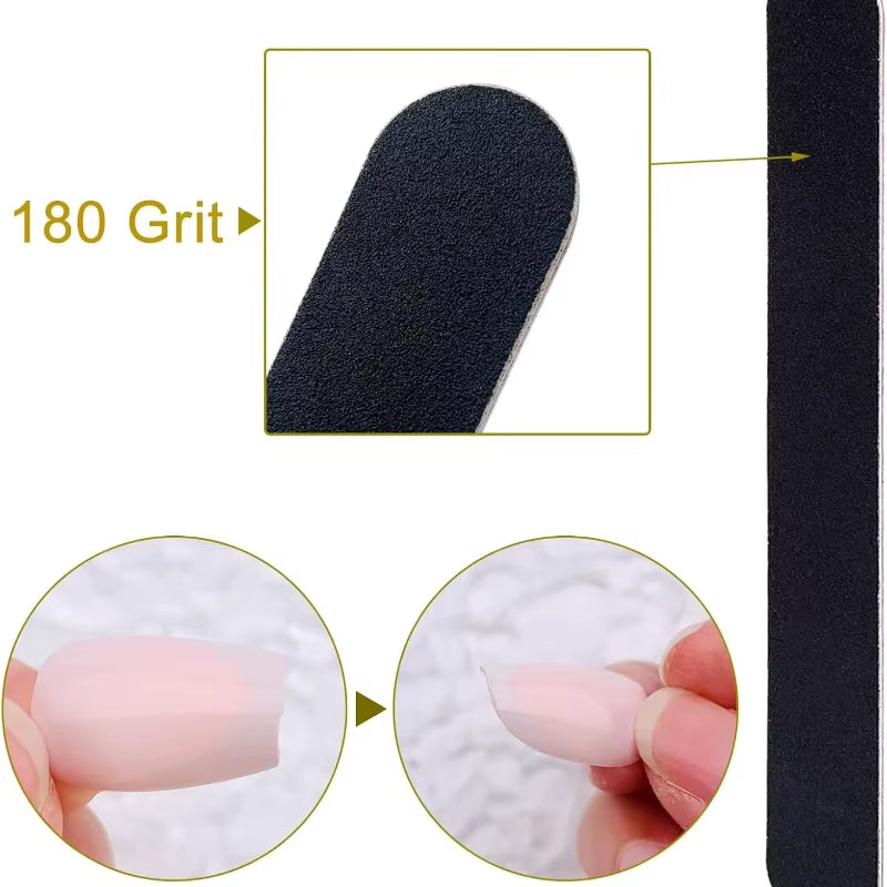 Nail File 10 PCS Professional Double Sided 100/180 Grit Nail Files Emery Board Black Manicure Pedicure Tool