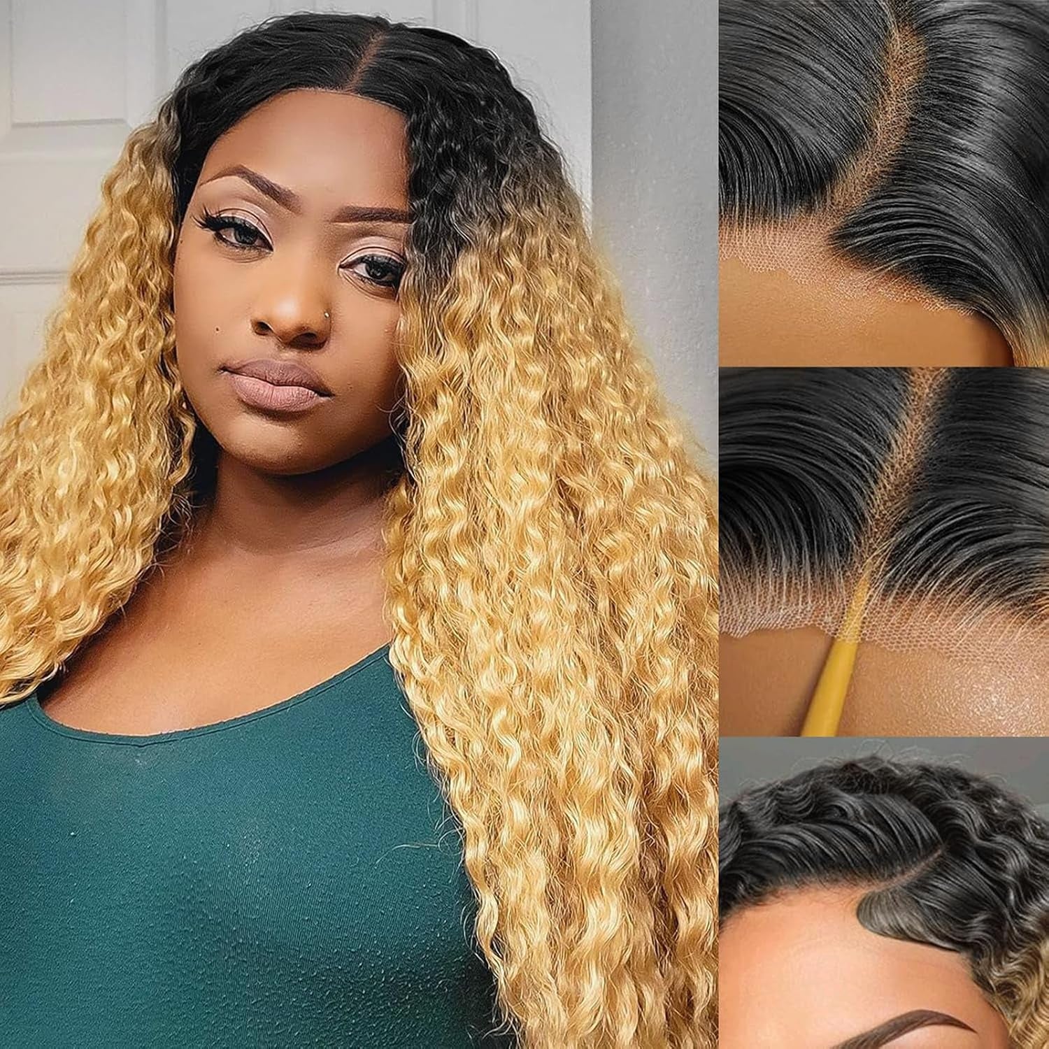 Omber Brown 27 Jerry Curly Lace Front Wigs Human Hair Colored Lace Frontal Wig for Women 4X4 HD Lace Blonde Curly Wig Human Hair Pre Plucked with Baby Hair 200% Density