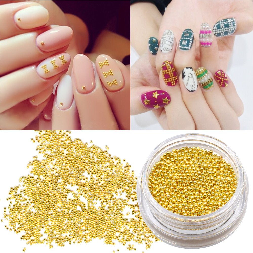 2Pcs Gold Silver Mini Metallic Caviar Nail Beads for 3D Metal Nail Ball Decoration Manicure Tools